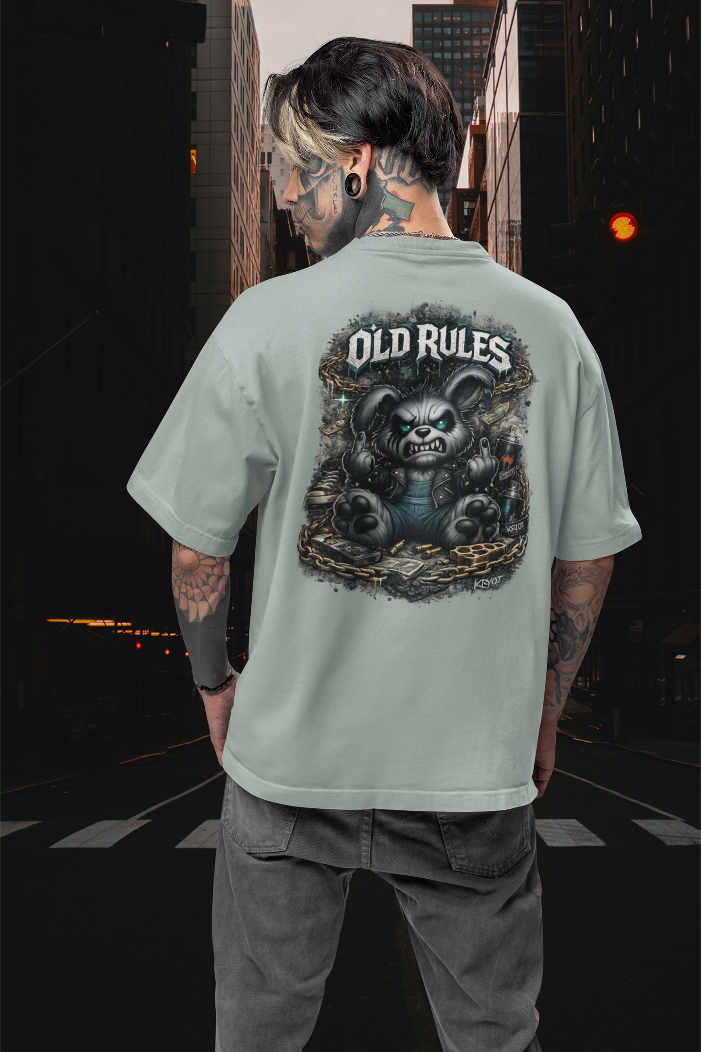 WHITE NOISE OLD RULES II Kryot Streetwear Backprint - Freestyler Organic Oversized Unisex T-Shirt Adult SH