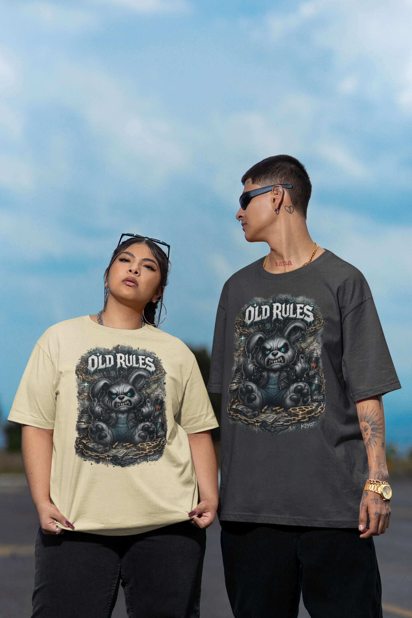 WHITE NOISE OLD RULES II Impression avant Kryot Streetwear - T-shirt unisexe oversize bio Freestyler Adulte SH
