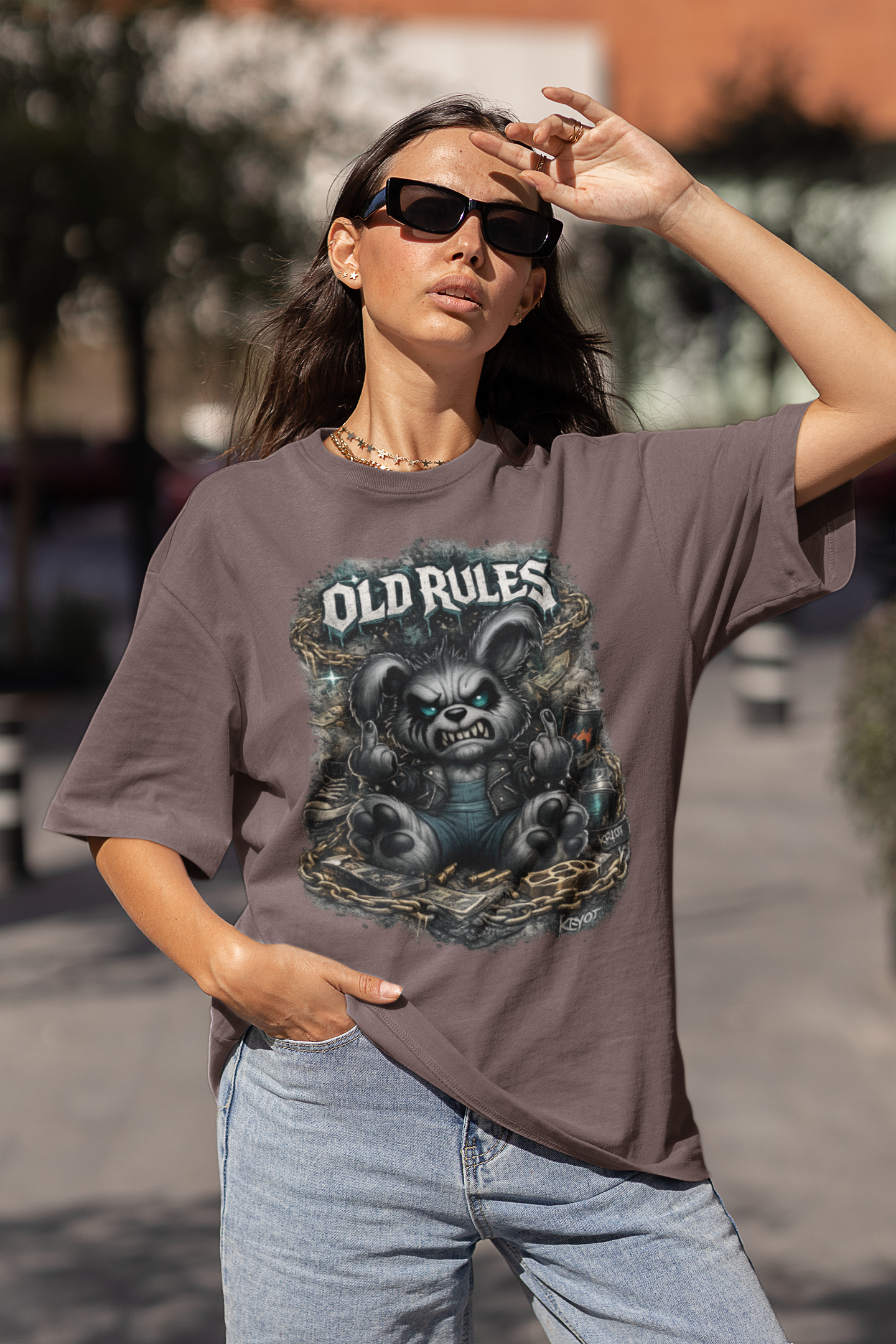 WHITE NOISE OLD RULES II Impression avant Kryot Streetwear - T-shirt unisexe oversize bio Freestyler Adulte SH