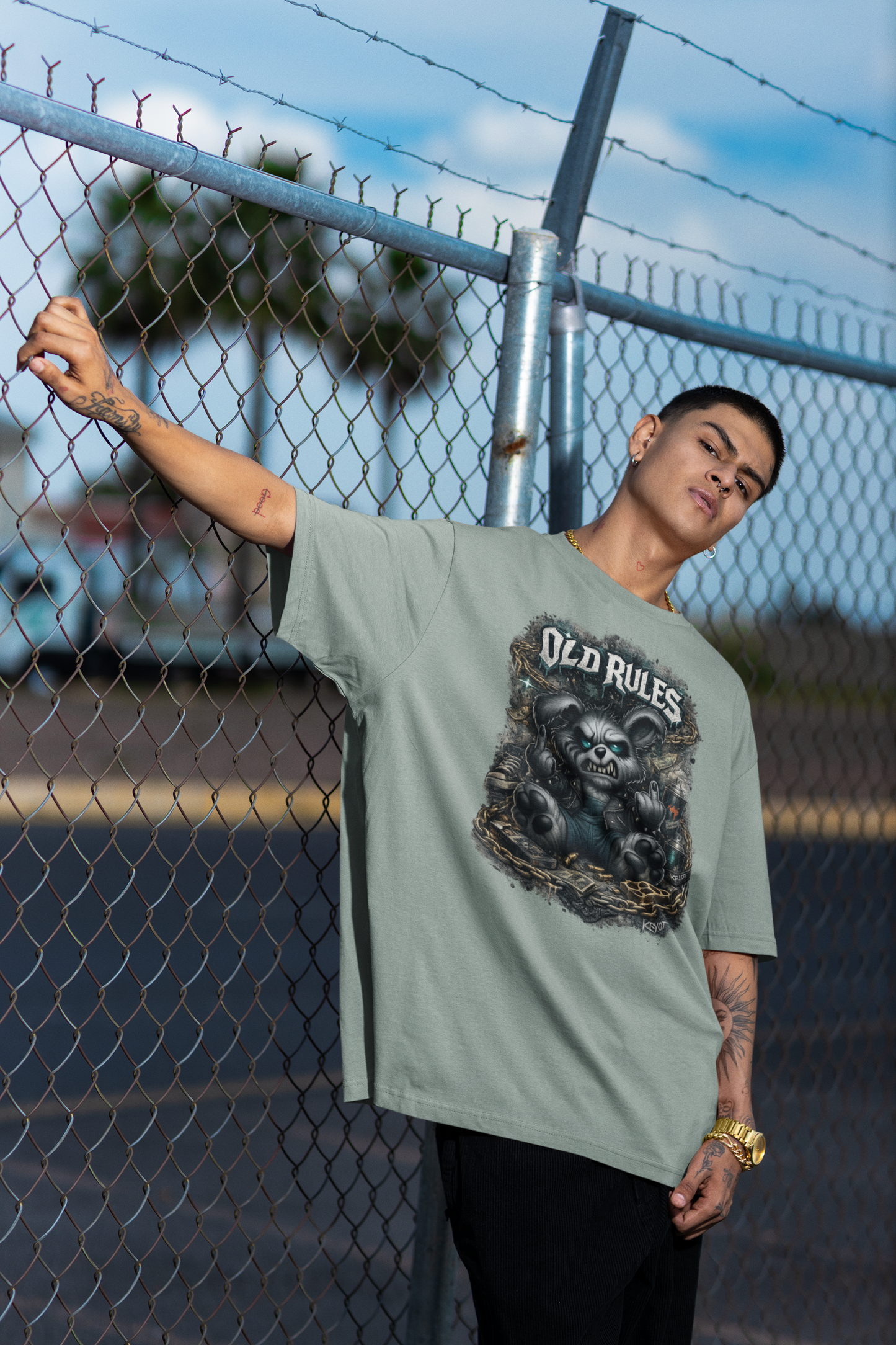 WHITE NOISE OLD RULES II Impression avant Kryot Streetwear - T-shirt unisexe oversize bio Freestyler Adulte SH