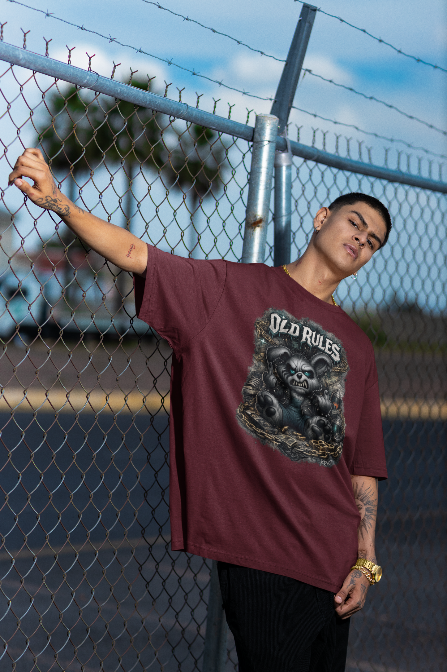 WHITE NOISE OLD RULES II Impression avant Kryot Streetwear - T-shirt unisexe oversize bio Freestyler Adulte SH