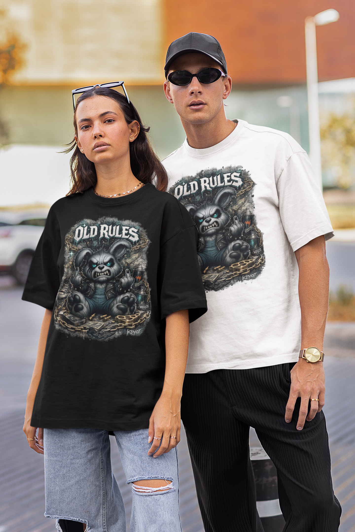 WHITE NOISE OLD RULES II Impression avant Kryot Streetwear - T-shirt unisexe oversize bio Freestyler Adulte SH