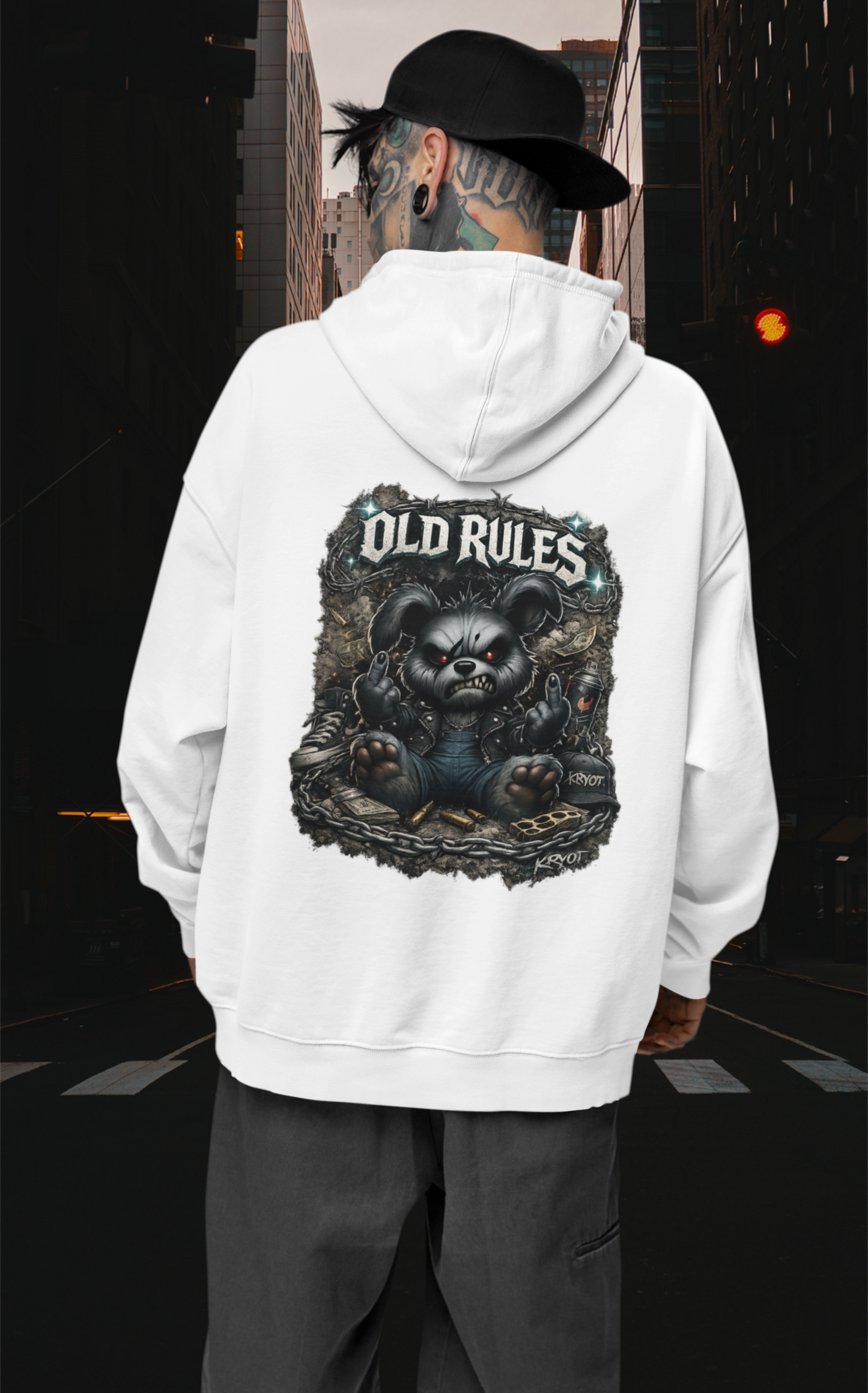 WHITE NOISE OLD RULES I Kryot Streetwear - Slammer Organic Oversized Unisex Hoodie Adults SH