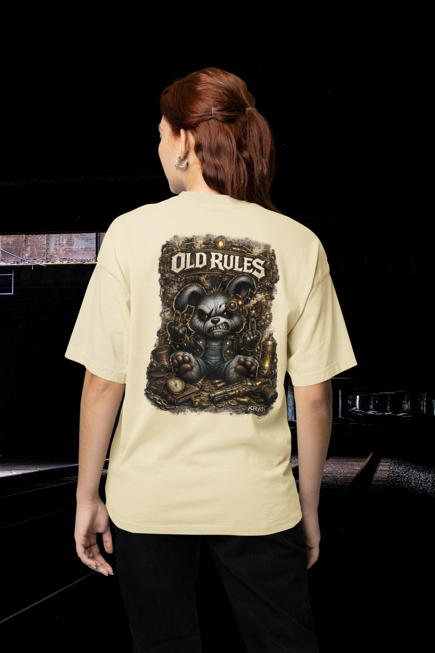 WHITE NOISE OLD RULES Steampunk Kryot Streetwear Backprint - Freestyler Organic Oversized Unisex Adult T-Shirt SH