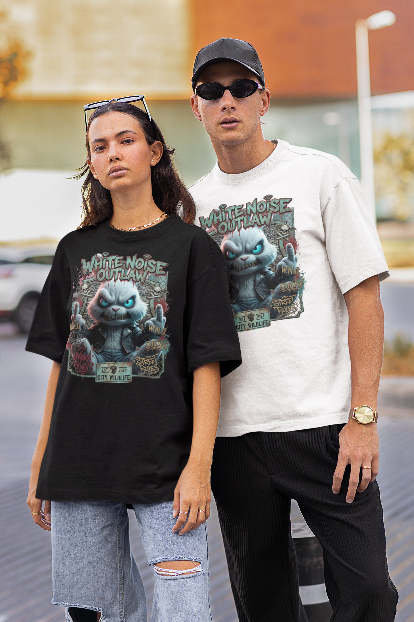 WHITE NOISE OUTLAW Kryot Streetwear Frontprint - Camiseta unisex extragrande de algodón orgánico para adultos Freestyler SH