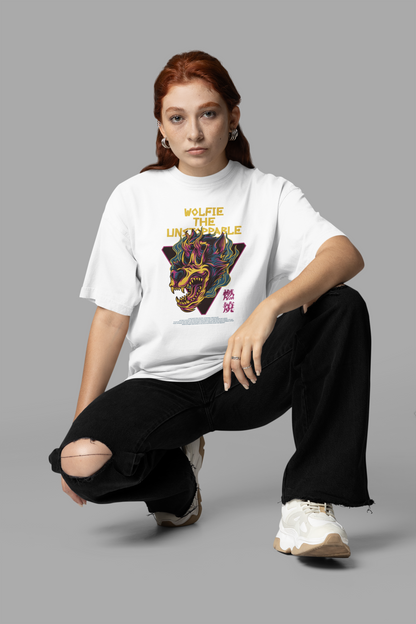 KRYOT Warrior Wolfie The Unstoppable T-Shirt Frontprint - Unisex Oversized Bio Heavyweight T-Shirt 240 GSM Bio-Baumwolle