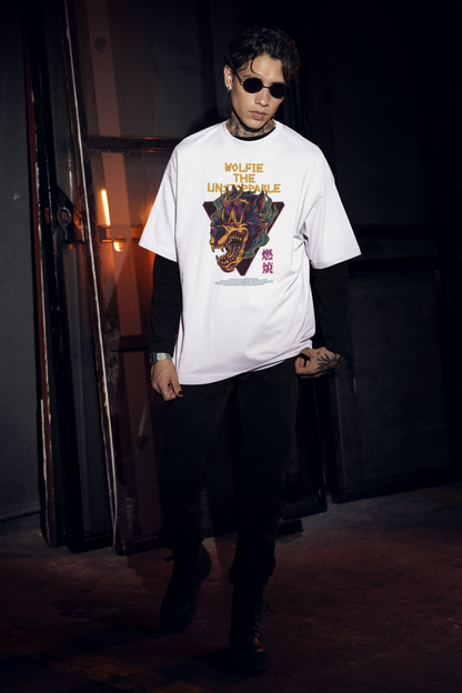 KRYOT Warrior Wolfie The Unstoppable T-Shirt Frontprint - Unisex Oversized Bio Heavyweight T-Shirt 240 GSM Bio-Baumwolle