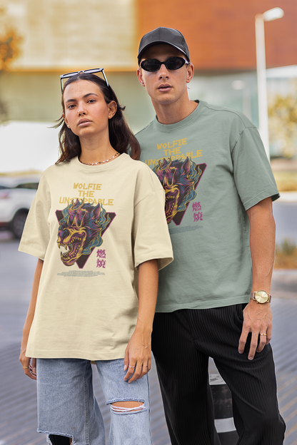 KRYOT Warrior Wolfie The Unstoppable T-Shirt Frontprint - Unisex Oversized Bio Heavyweight T-Shirt 240 GSM Bio-Baumwolle