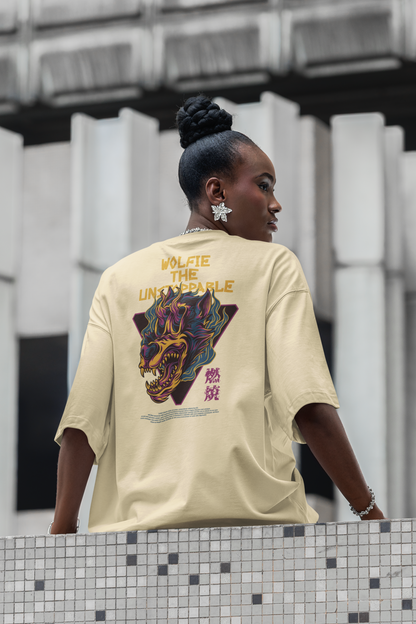 WOLFIE THE UNSTOPPABLE Warrior Streetwear Backprint - Freestyler Organic Oversized T-Shirt Adults SH
