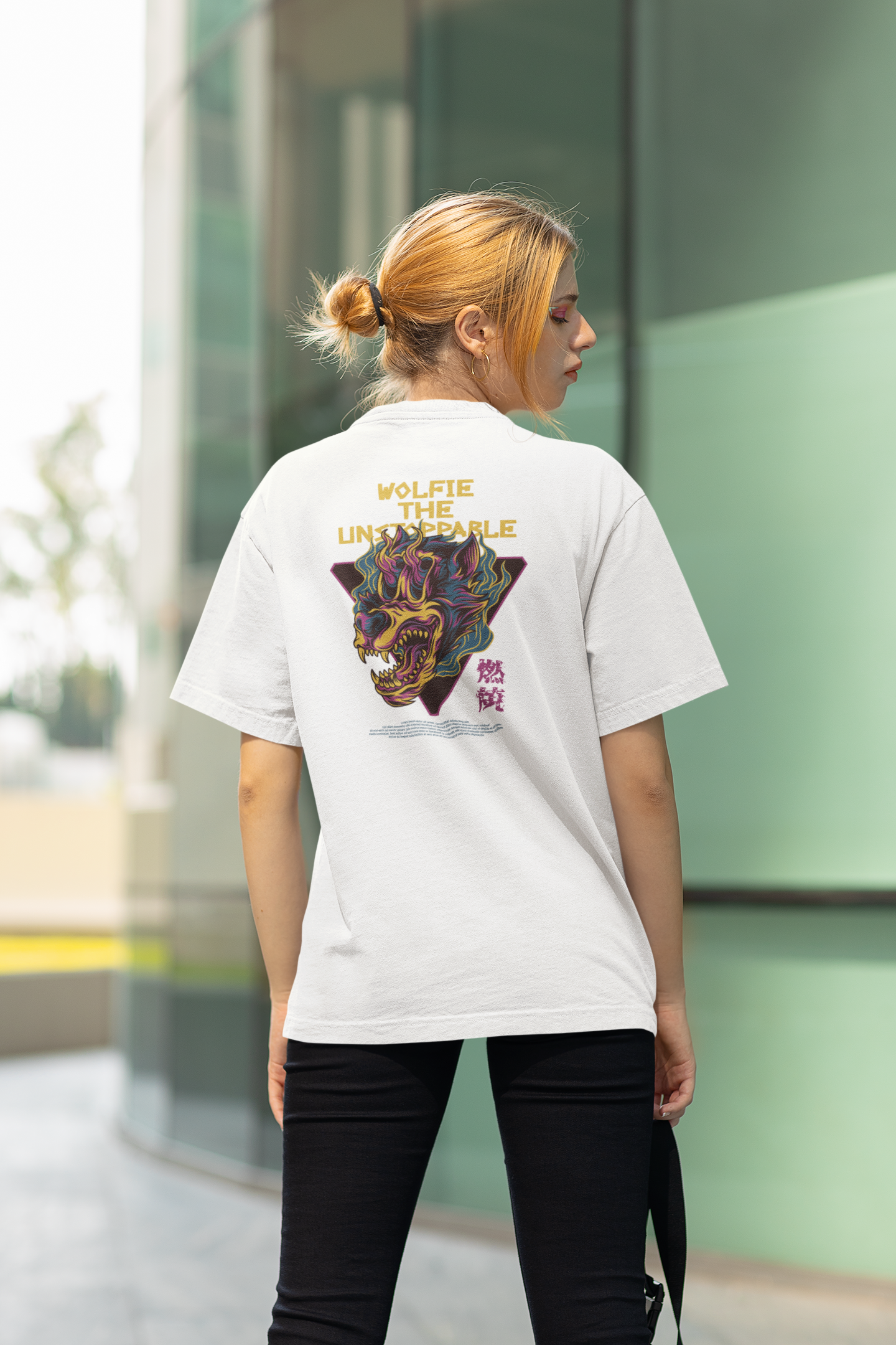 WOLFIE THE UNSTOPPABLE Warrior Streetwear Backprint - Freestyler Organic Oversized T-Shirt Adults SH