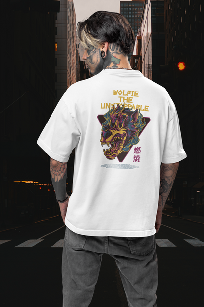 WOLFIE THE UNSTOPPABLE Warrior Streetwear Backprint - Freestyler Organic Oversized T-Shirt Adults SH